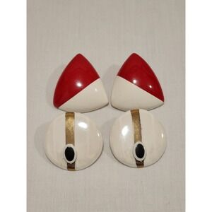 Vintage 80s Geometric Earring Set Red White Triangle Round by Eddy Post Earrings
